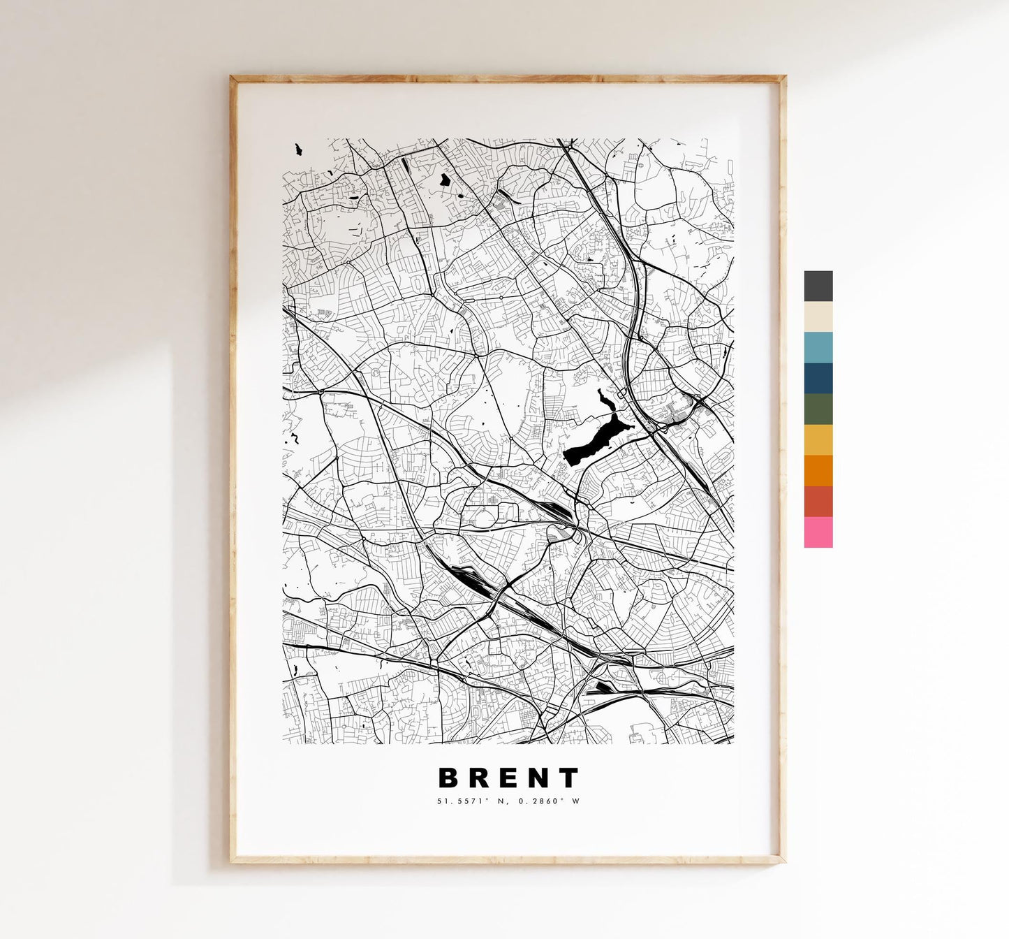 Brent Map Print - Minimalist City Map Poster - Map Art - UK - Brent Print - Brent, London - Different Colours Available