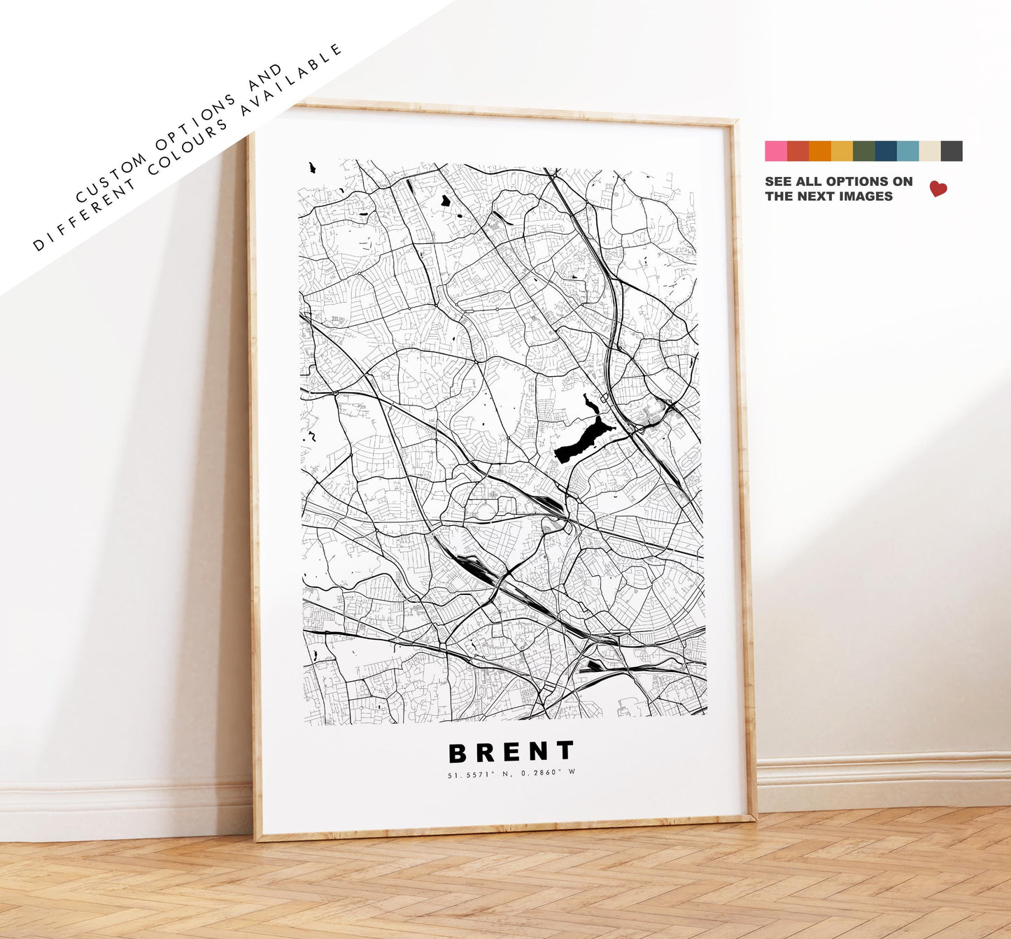 Brent Map Print - Minimalist City Map Poster - Map Art - UK - Brent Print - Brent, London - Different Colours Available