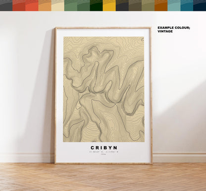 Cribyn Print - Contour Map - Cribyn, Brecon Beacons - Wales - Topographic Map - Wall Art - Cribyn Contour Map - Topography