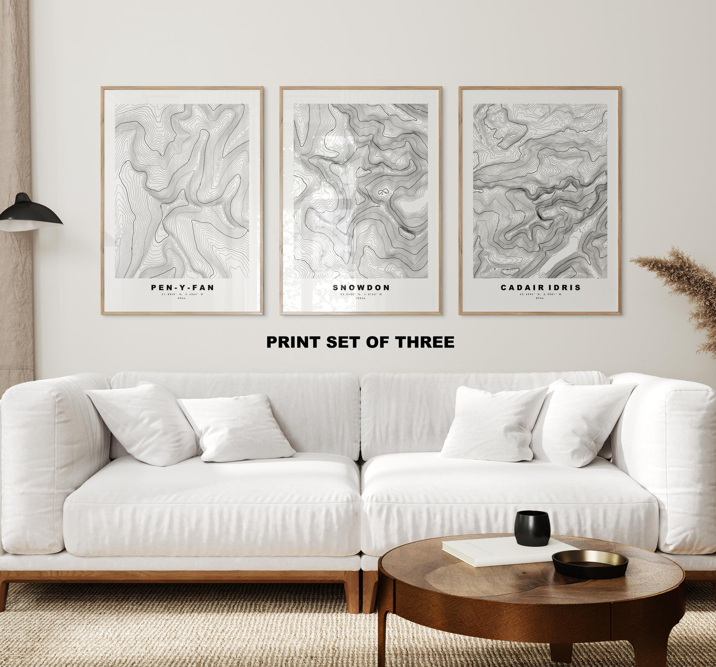 Welsh Three Peaks Print Set x3 - Snowdon - Pen Y Fan - Cadair Idris - Contour Maps - Wales Three Peaks - Yr Wyddfa - Penygader