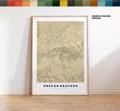 Brecon Beacons Print - Contour Map -  Bannau Brycheiniog Map - Topographic Map - Print - Poster - Wall Art - Brecon Beacons - Wales
