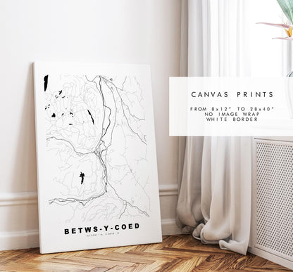 Betws-y-Coed Map Print - Minimalist City Map Poster - Map Art - Wales - UK - Betws-y-Coed Print - Poster - Different Colours Available