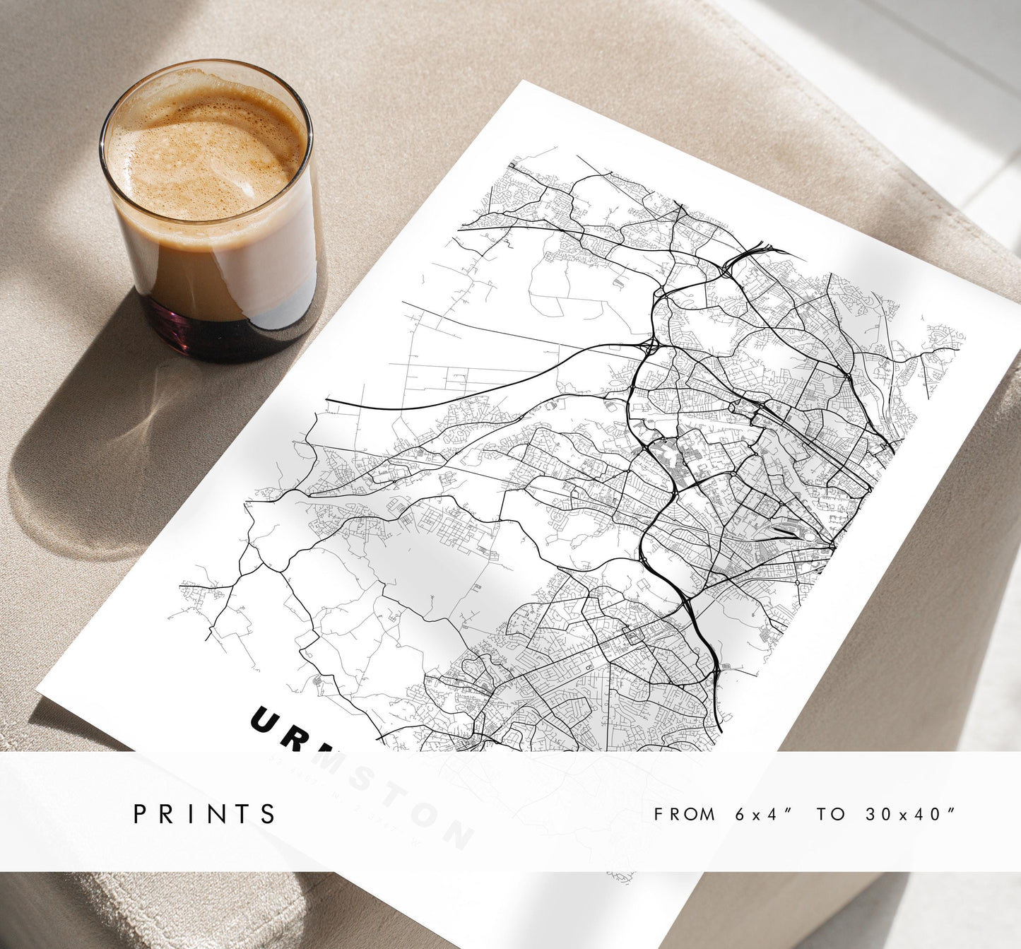 Urmston Map Print - Minimalist City Map Poster - Map Art - UK - Urmston Print - Urmston, Manchester - Different Colours Available
