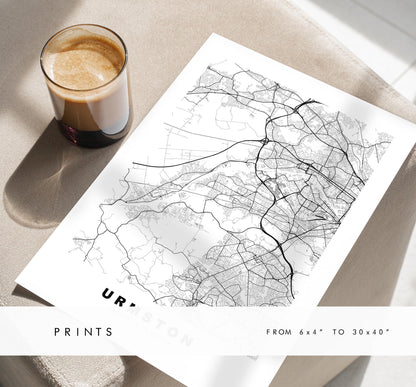 Urmston Map Print - Minimalist City Map Poster - Map Art - UK - Urmston Print - Urmston, Manchester - Different Colours Available