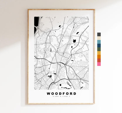 Woodford Map Print - Minimalist City Map Poster - Map Art - UK - Woodford Print - Woodford, London - Different Colours Available