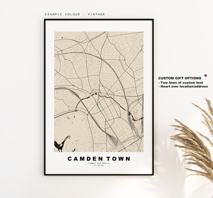 Camden Town Map Print - Minimalist City Map Poster - Map Art - London, UK - Camden Town Print - Poster - Different Colours Available