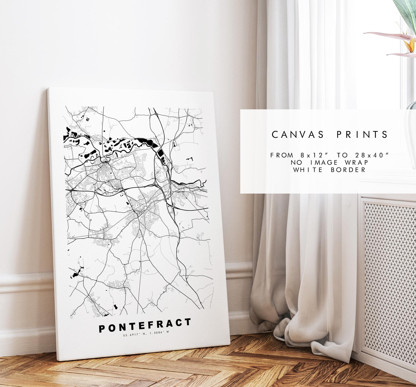 Pontefract Map Print - Minimalist City Map Poster - Map Art - UK - Pontefract Print - Pontefract, Yorkshire - Different Colours Available