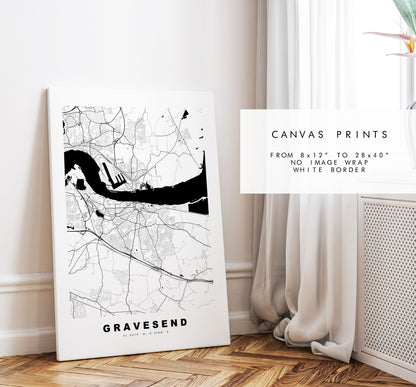 Gravesend Map Print - Minimalist City Map Poster - Map Art - UK - Gravesend Print - Gravesend Poster - Different Colours Available