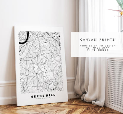 Herne Hill Map Print - Minimalist City Map Poster - Map Art - UK - Herne Hill Print - Herne Hill, London - Different Colours Available