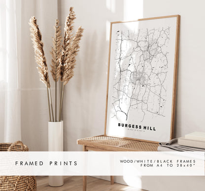 Burgess Hill Map Print - Minimalist City Map Poster - Map Art - UK - Burgess Hill Print - West Sussex - Different Colours Available