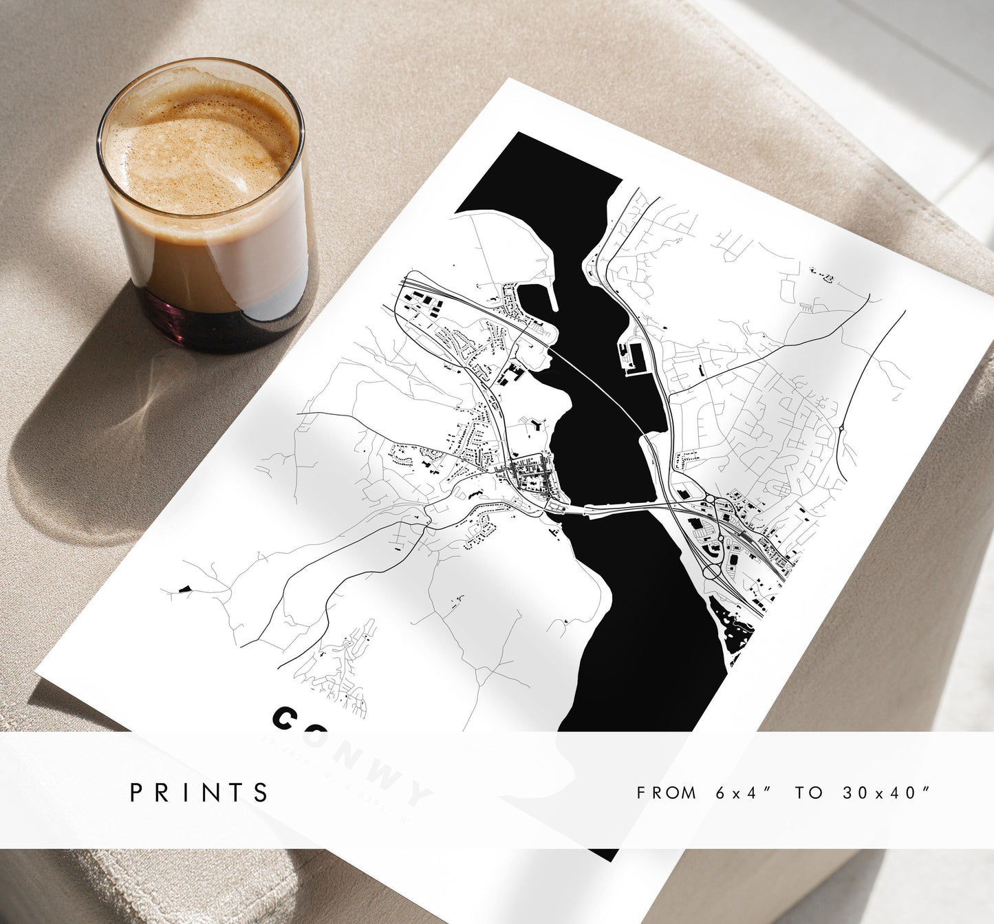 Conwy Map Print - Minimalist City Map Poster - Map Art - Wales - UK - Conwy Print - Conwy Poster - Different Colours Available