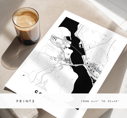 Conwy Map Print - Minimalist City Map Poster - Map Art - Wales - UK - Conwy Print - Conwy Poster - Different Colours Available