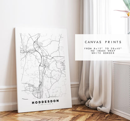 Hoddesdon Map Print - Minimalist City Map Poster - Map Art - UK - Hoddesdon Print - Hoddesdon, Hertfordshire - Different Colours Available