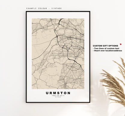 Urmston Map Print - Minimalist City Map Poster - Map Art - UK - Urmston Print - Urmston, Manchester - Different Colours Available