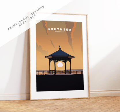 Southsea Bandstand Travel Poster (Sunset - Orange) - Wall Art Print - Southsea and Portsmouth Travel Posters - Prints or Framed Prints