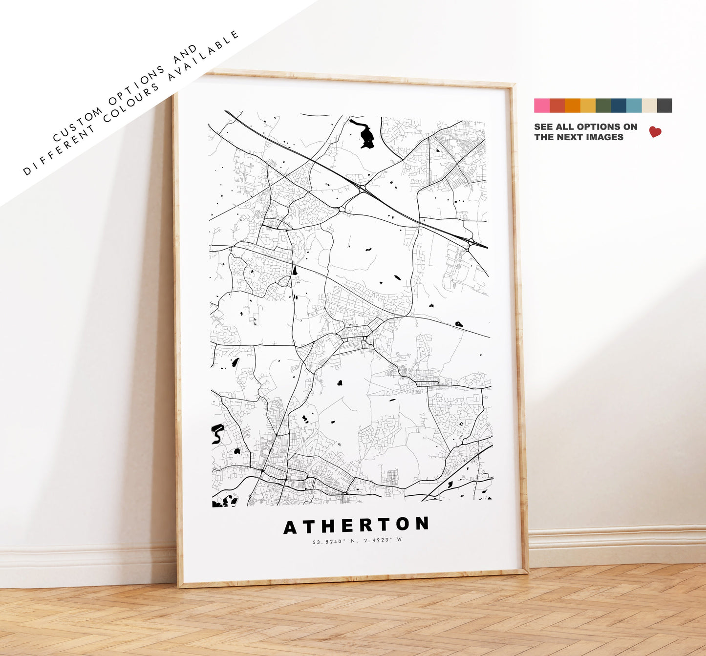 Atherton Map Print - Minimalist City Map Poster - Map Art - UK - Atherton Print - Atherton Poster - Different Colours Available