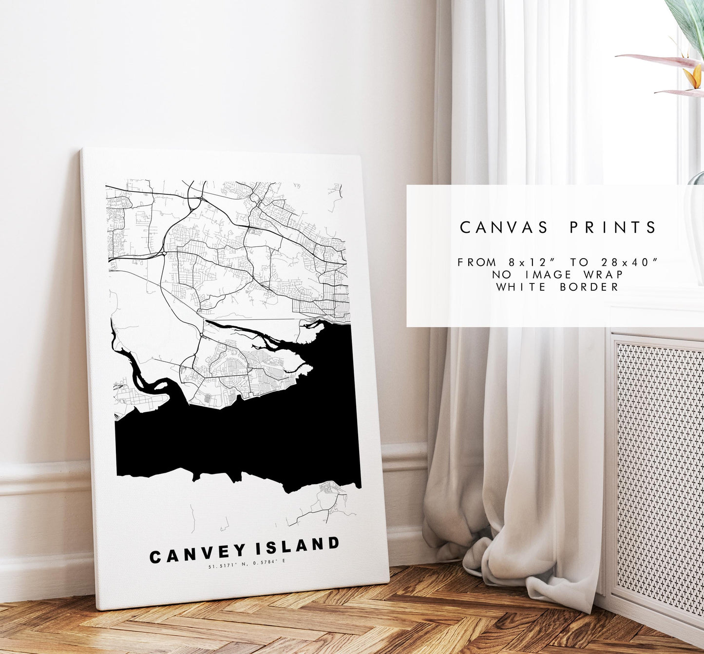 Canvey Island Map Print - Minimalist City Map Poster - Map Art - UK - Canvey Island Print - Essex - Different Colours Available