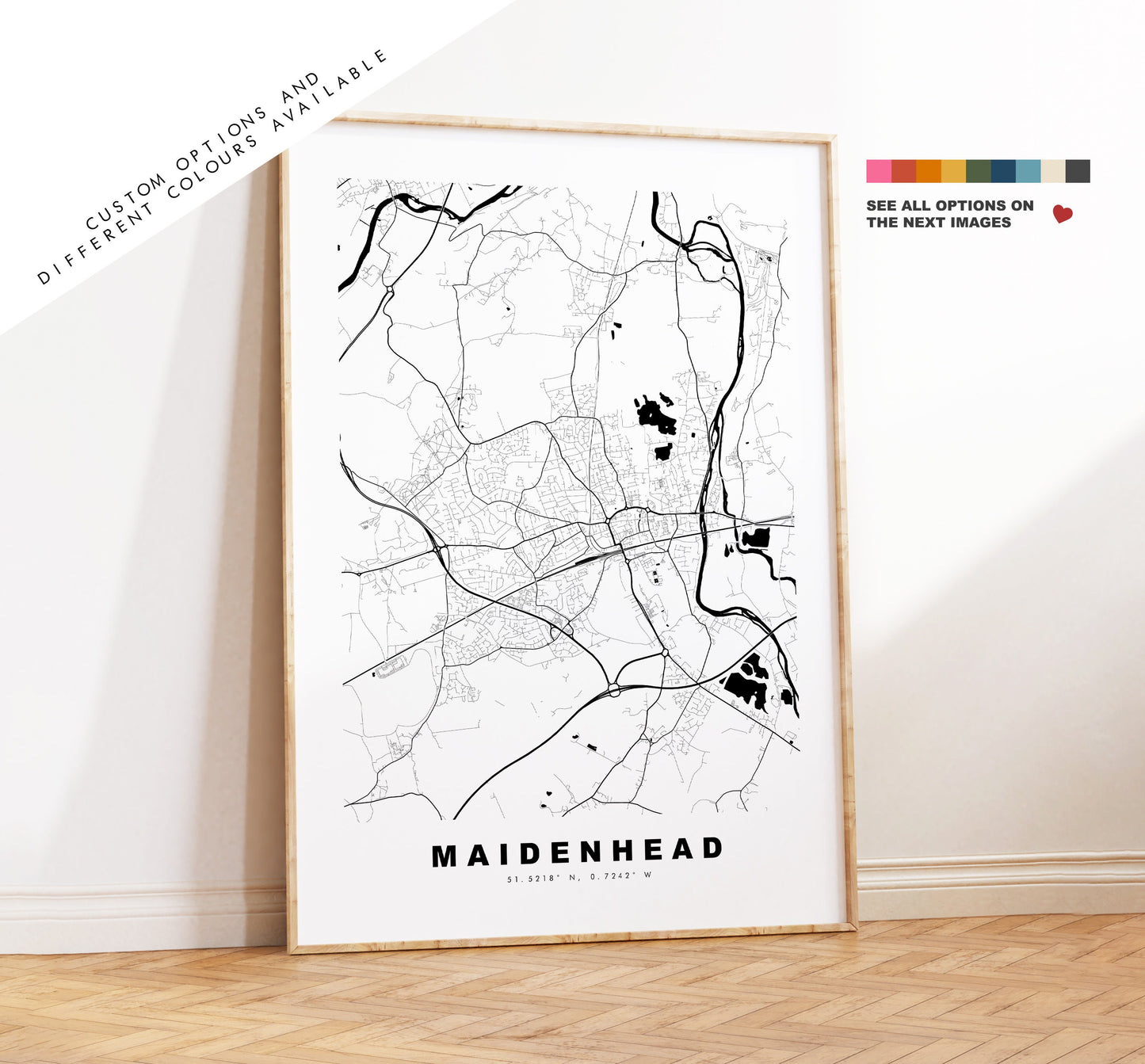 Maidenhead Map Print - Minimalist City Map Poster - Map Art - UK - Maidenhead Print - Maidenhead Poster - Different Colours Available