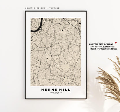 Herne Hill Map Print - Minimalist City Map Poster - Map Art - UK - Herne Hill Print - Herne Hill, London - Different Colours Available