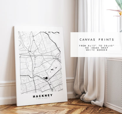 Hackney Map Print - Minimalist City Map Poster - Map Art - London, UK - Hackney Print - Hackney Poster - Different Colours Available