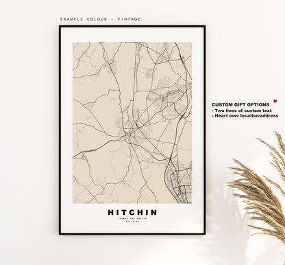 Hitchin Map Print - Minimalist City Map Poster - Map Art - UK - Hitchin Print - Hitchin, Hertfordshire - Different Colours Available