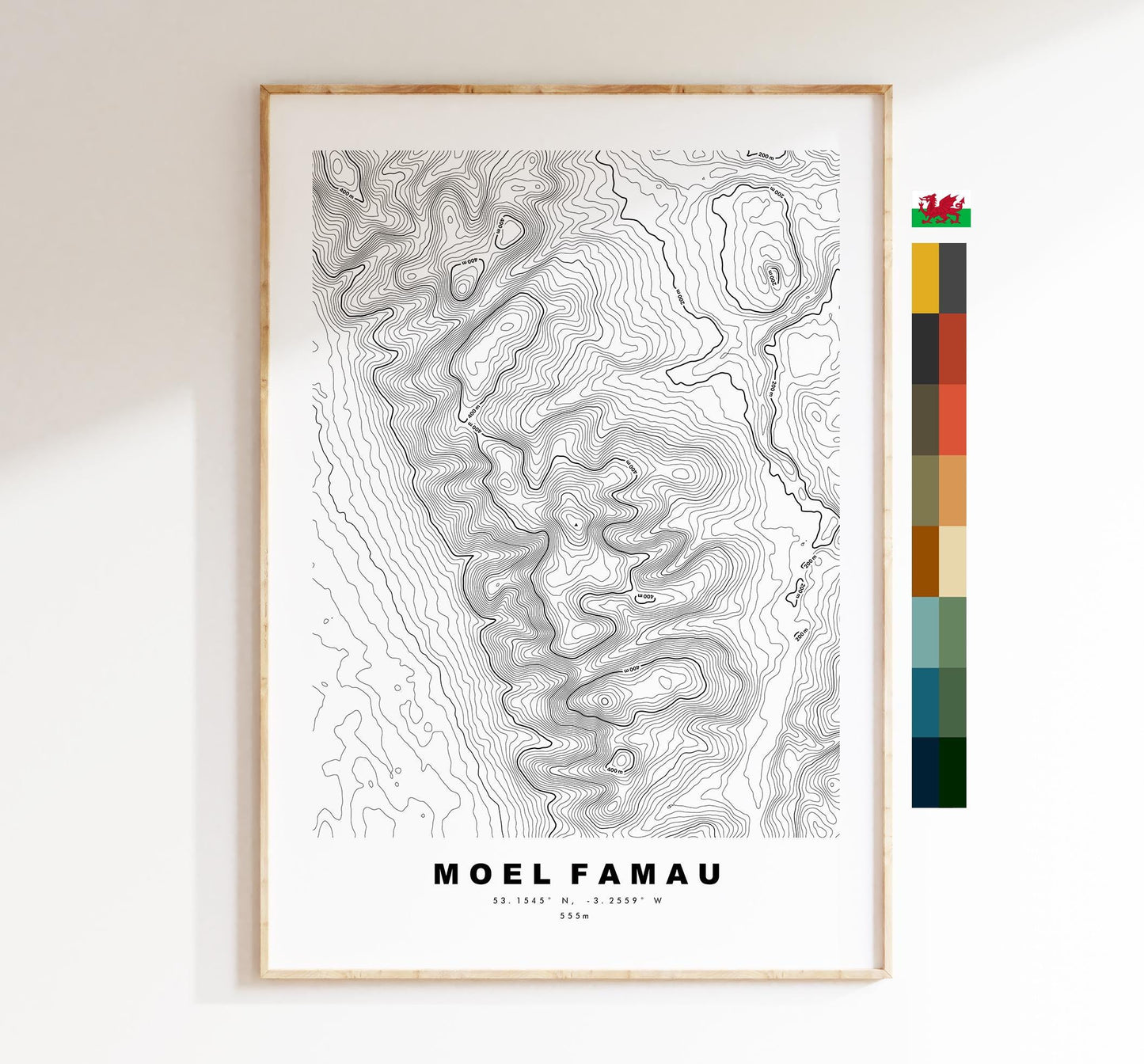 Moel Famau Print - Contour Map - Clwydian Hills - Wales - Topographic Map - Print - Poster - Wall Art - Moel Famau Map - Clwydian Range