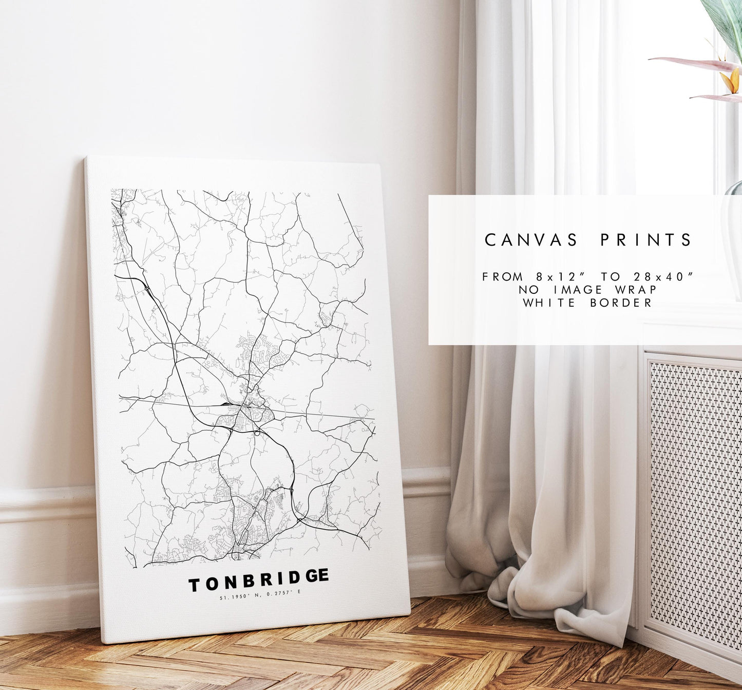 Tonbridge Map Print - Minimalist City Map Poster - Map Art - UK - Tonbridge Print - Tonbridge, Kent - Different Colours Available