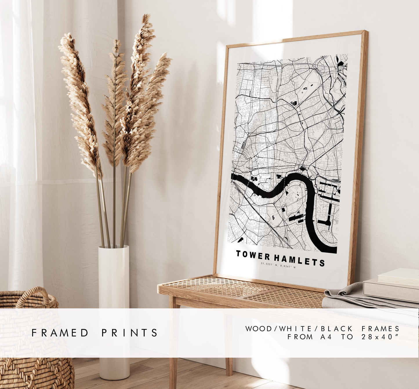 Tower Hamlets Map Print - Minimalist City Map Poster - Map Art - UK - Tower Hamlets Print - London - Different Colours Available