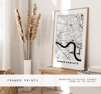 Tower Hamlets Map Print - Minimalist City Map Poster - Map Art - UK - Tower Hamlets Print - London - Different Colours Available