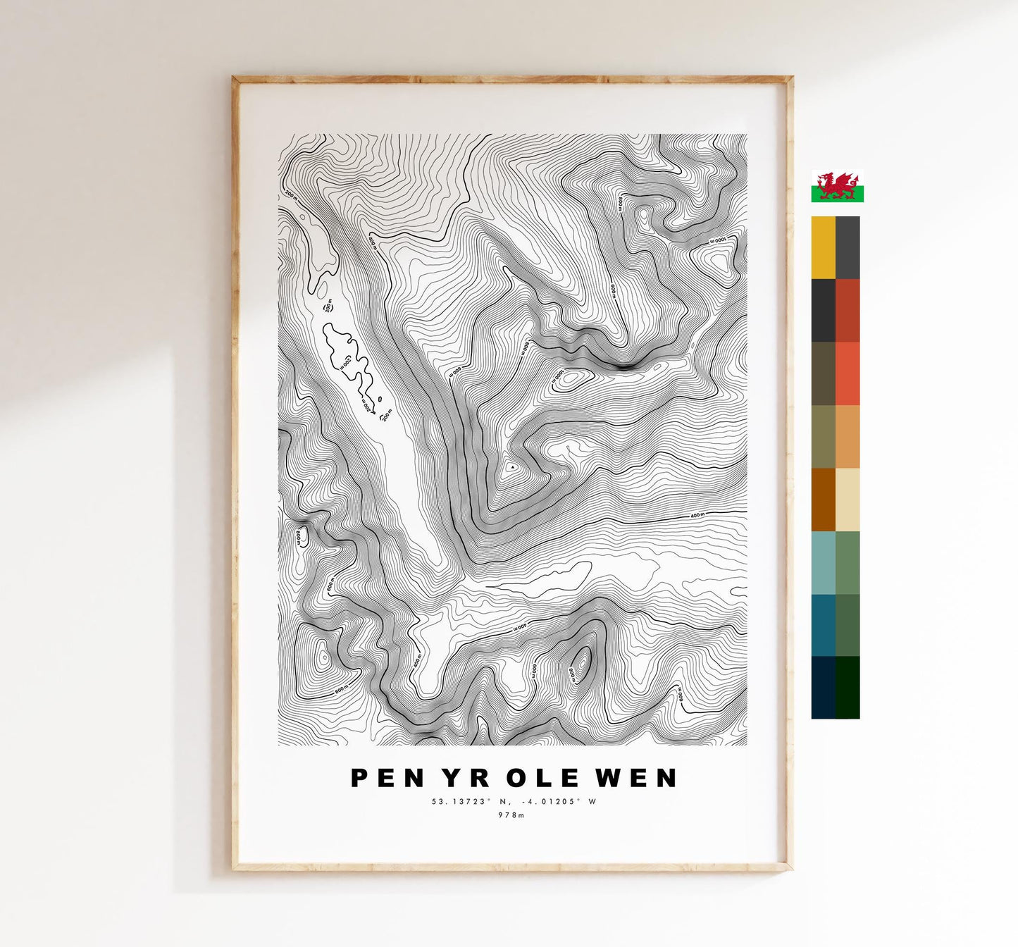 Pen Yr Ole Wen Print - Contour Map - Snowdonia - Wales - Topographic Map - Print - Poster - Wall Art - Pen Yr Ole Wen Poster - Topography