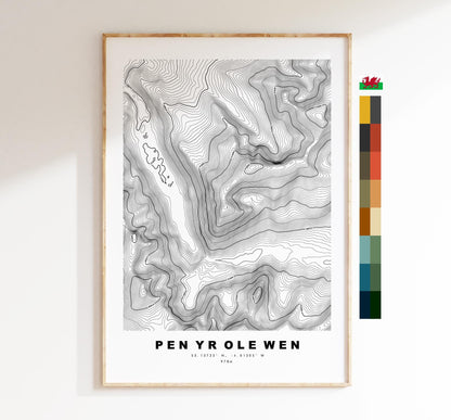 Pen Yr Ole Wen Print - Contour Map - Snowdonia - Wales - Topographic Map - Print - Poster - Wall Art - Pen Yr Ole Wen Poster - Topography
