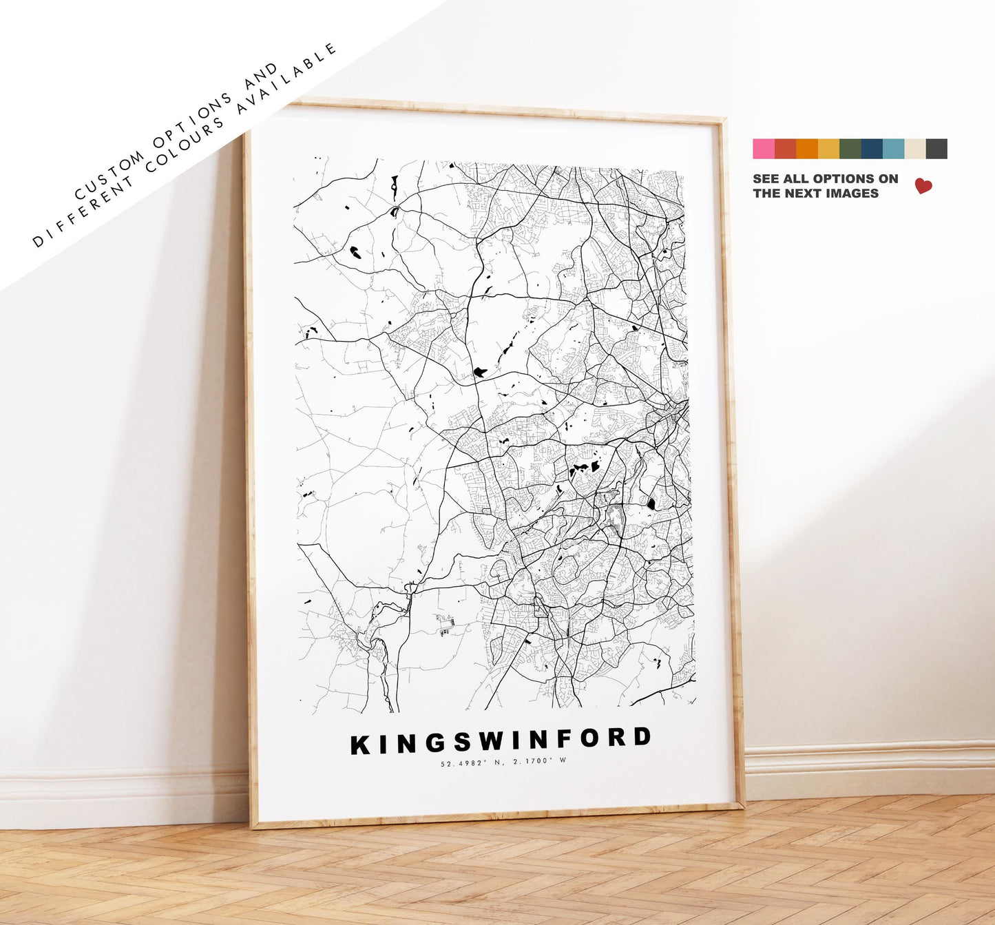 Kingswinford Map Print - Minimalist City Map Poster - Map Art - UK - Kingswinford Print - West Midlands - Different Colours Available