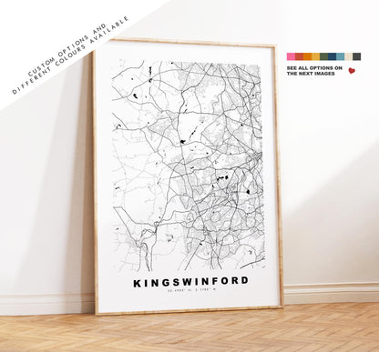 Kingswinford Map Print - Minimalist City Map Poster - Map Art - UK - Kingswinford Print - West Midlands - Different Colours Available