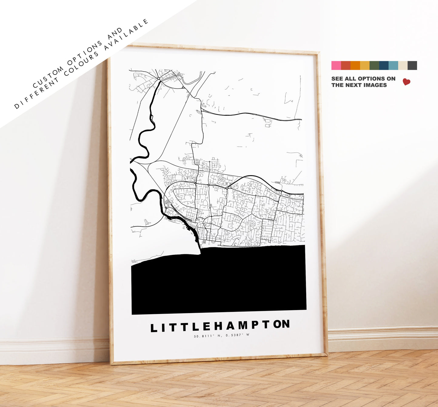 Littlehampton Map Print - Minimalist City Map Poster - Map Art - UK - Littlehampton - Littlehampton Poster - Different Colours Available