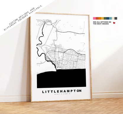 Littlehampton Map Print - Minimalist City Map Poster - Map Art - UK - Littlehampton - Littlehampton Poster - Different Colours Available