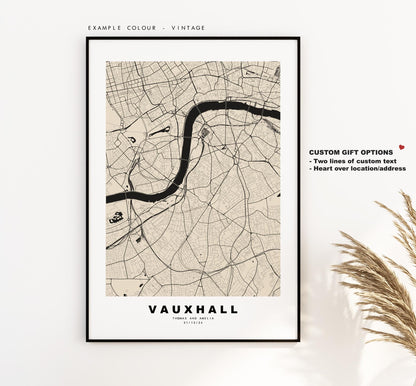 Vauxhall Map Print - Minimalist City Map Poster - Map Art - UK - Vauxhall Print - Vauxhall, London - Different Colours Available