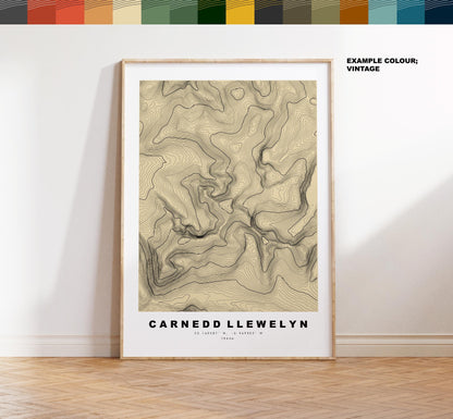 Carnedd Llewelyn Print - Contour Map - Snowdonia - Wales - Topographic Map - Print - Poster - Wall Art - Carnedd Llywelyn - Carneddau
