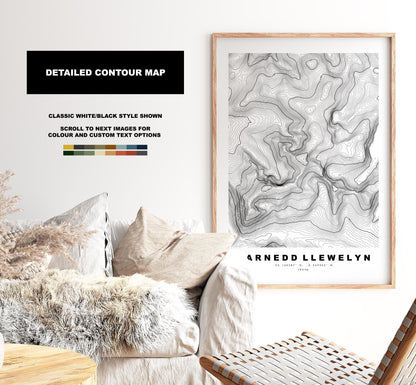 Carnedd Llewelyn Print - Contour Map - Snowdonia - Wales - Topographic Map - Print - Poster - Wall Art - Carnedd Llywelyn - Carneddau