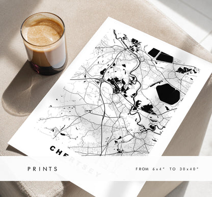 Chertsey Map Print - Minimalist City Map Poster - Map Art - UK - Chertsey Print - Chertsey, Surrey - Different Colours Available