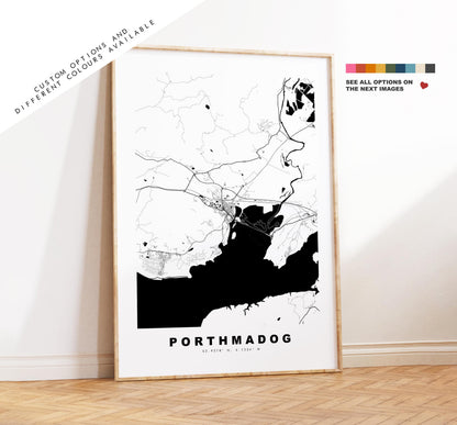 Porthmadog Map Print - Minimalist City Map Poster - Map Art - Wales - UK - Porthmadog Print - Porthmadog Poster - Different Colours Available