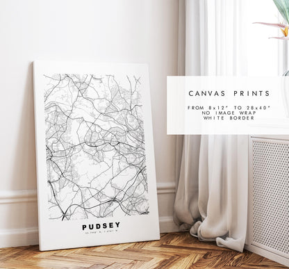 Pudsey Map Print - Minimalist City Map Poster - Map Art - UK - Pudsey Print - Pudsey, West Yorkshire - Different Colours Available