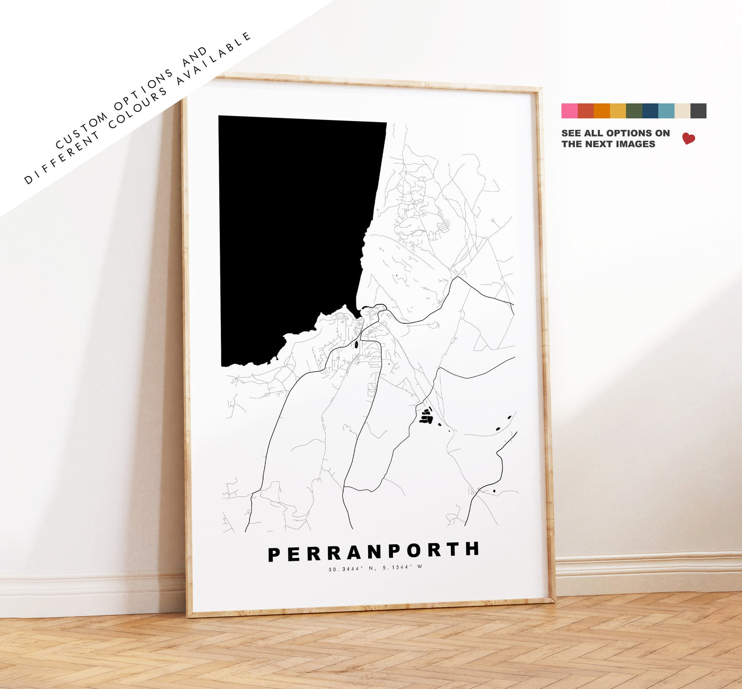 Perranporth Map Print - Minimalist City Map Poster - Map Art - UK - Perranporth Print - Perranporth Poster - Different Colours Available