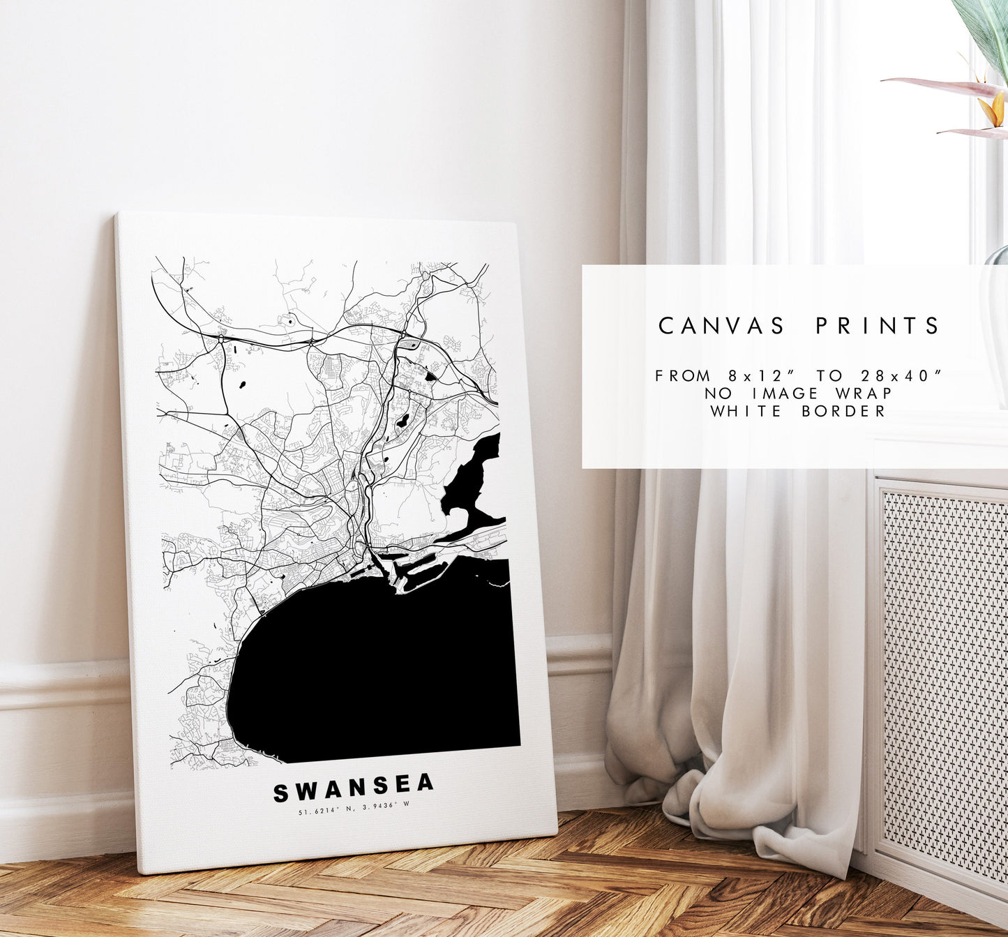 Swansea Map Print - Minimalist City Map Poster - Map Art - Wales - UK - Swansea Print - Swansea Poster - Different Colours Available