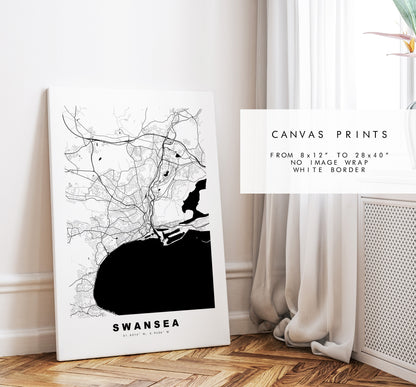 Swansea Map Print - Minimalist City Map Poster - Map Art - Wales - UK - Swansea Print - Swansea Poster - Different Colours Available