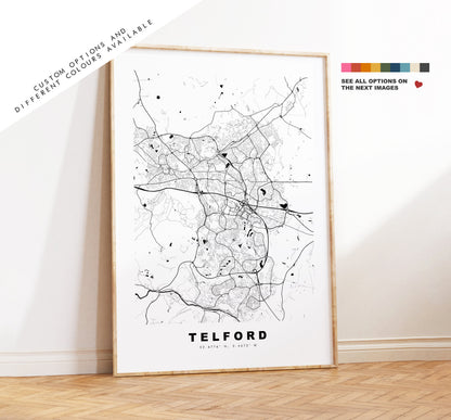 Telford Map Print - Minimalist City Map Poster - Map Art - UK - Telford Print - Telford Poster - Different Colours Available