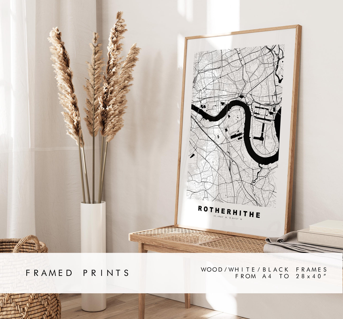 Rotherhithe Map Print - Minimalist City Map Poster - Map Art - UK - Rotherhithe Print - Rotherhithe, London - Different Colours Available