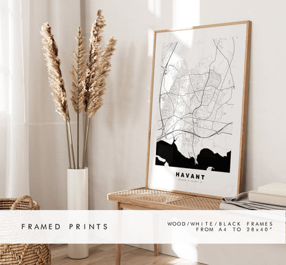 Havant Map Print - Minimalist City Map Poster - Map Wall Art - UK - Havant Print - Havant Poster - Different Colours Available