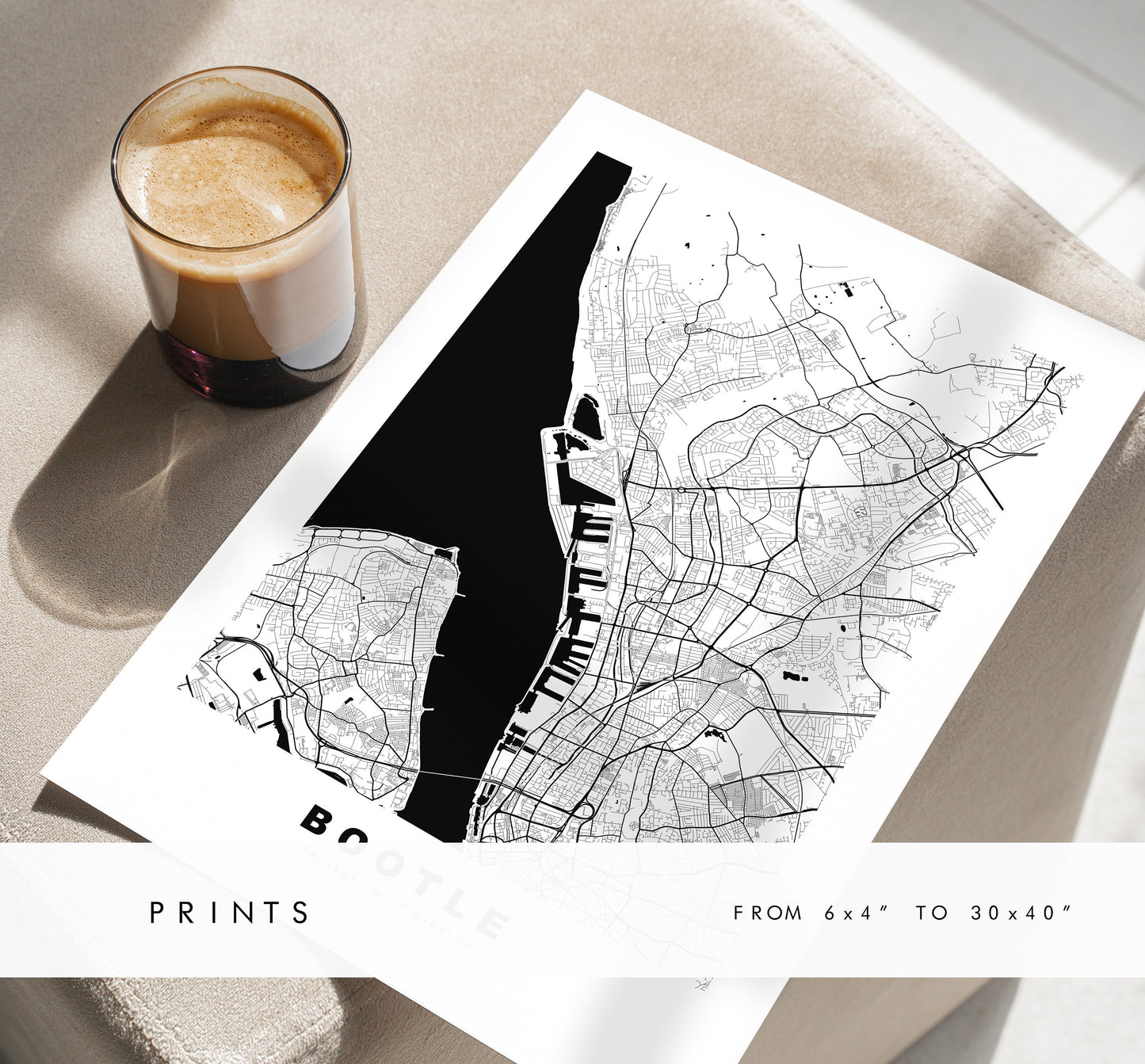 Bootle Map Print - Minimalist City Map Poster - Map Art - UK - Bootle Print - Bootle Poster - Different Colours Available