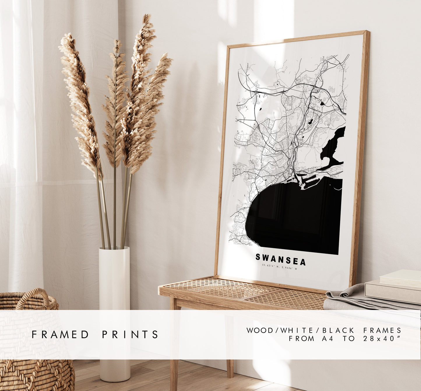 Swansea Map Print - Minimalist City Map Poster - Map Art - Wales - UK - Swansea Print - Swansea Poster - Different Colours Available