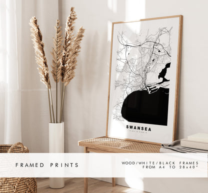 Swansea Map Print - Minimalist City Map Poster - Map Art - Wales - UK - Swansea Print - Swansea Poster - Different Colours Available